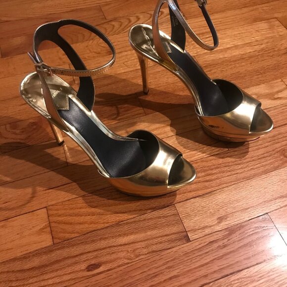 B. Brian Atwood Gold Femme Fatale Strappy Platform Heels - Picture 5 of 5